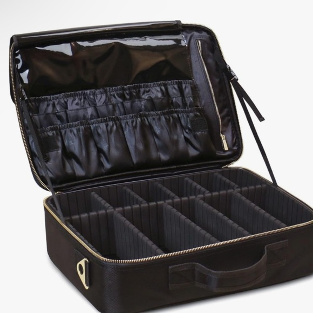 Daniel Harris Make Up Case with 10 Adjustable Dividers & Shoulder Strap- Black